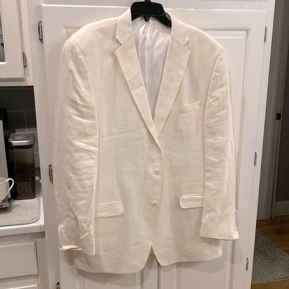 Calvin Klein men’s ivory cream two button linen blazer 100% linen Classic 44L - Picture 1 of 6